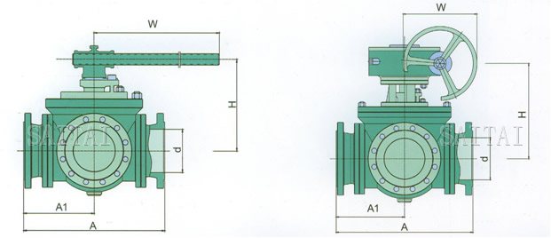 Dimensions and Weights of Four-Way Ball Valves