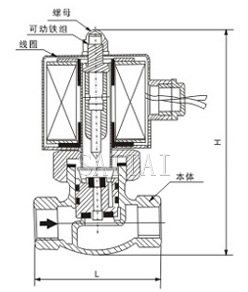 2L蒸汽電磁閥內(nèi)部結(jié)構(gòu)外形示意圖