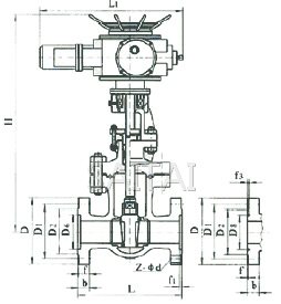  Z941H/KZ941Y/Z940H/KZ940Y型中,、高壓電動法蘭楔式閘閥結(jié)構(gòu)圖