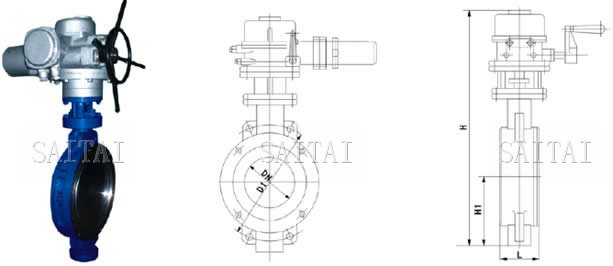 D973H電動(dòng)對(duì)夾硬密封蝶閥外形尺寸圖