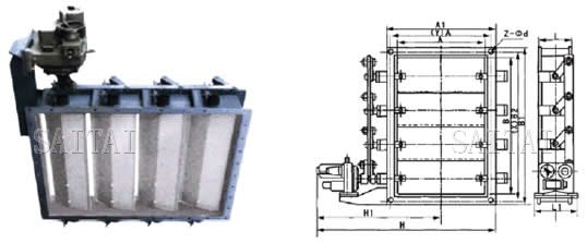 電動矩形百葉式調(diào)節(jié)蝶閥外形尺寸圖