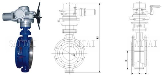 D943H電動硬密封法蘭蝶閥外形尺寸圖