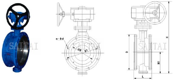 D343H渦輪硬密封法蘭蝶閥外形尺寸圖