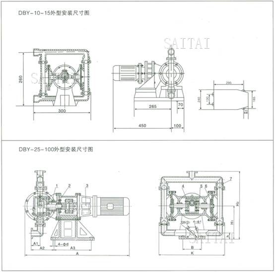 DBY電動(dòng)隔膜泵外型安裝尺寸