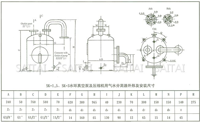 SK真空泵外形及安裝尺寸圖2