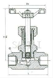 J13W-1.6/32P型內(nèi)螺紋針型閥結(jié)構(gòu)圖