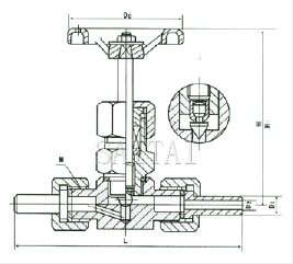 J21/3W-1.6/32P型外螺紋針型閥（帶接管）結(jié)構(gòu)圖